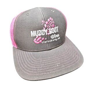 Muddy Boot Wine Clarksburg CA Gray & Pink Trucker Hat Snapback Richardson JJ4133